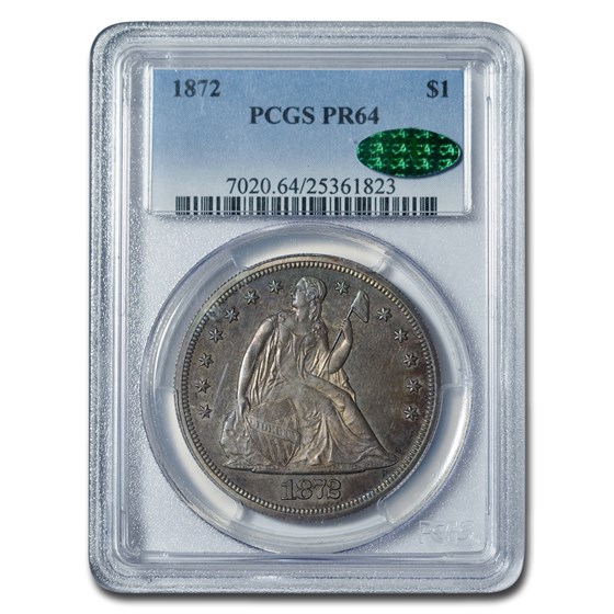 1872 Liberty Seated Dollar PR-64 PCGS CAC 1872 Liberty Seated Dollar PR-64 PCGS CAC